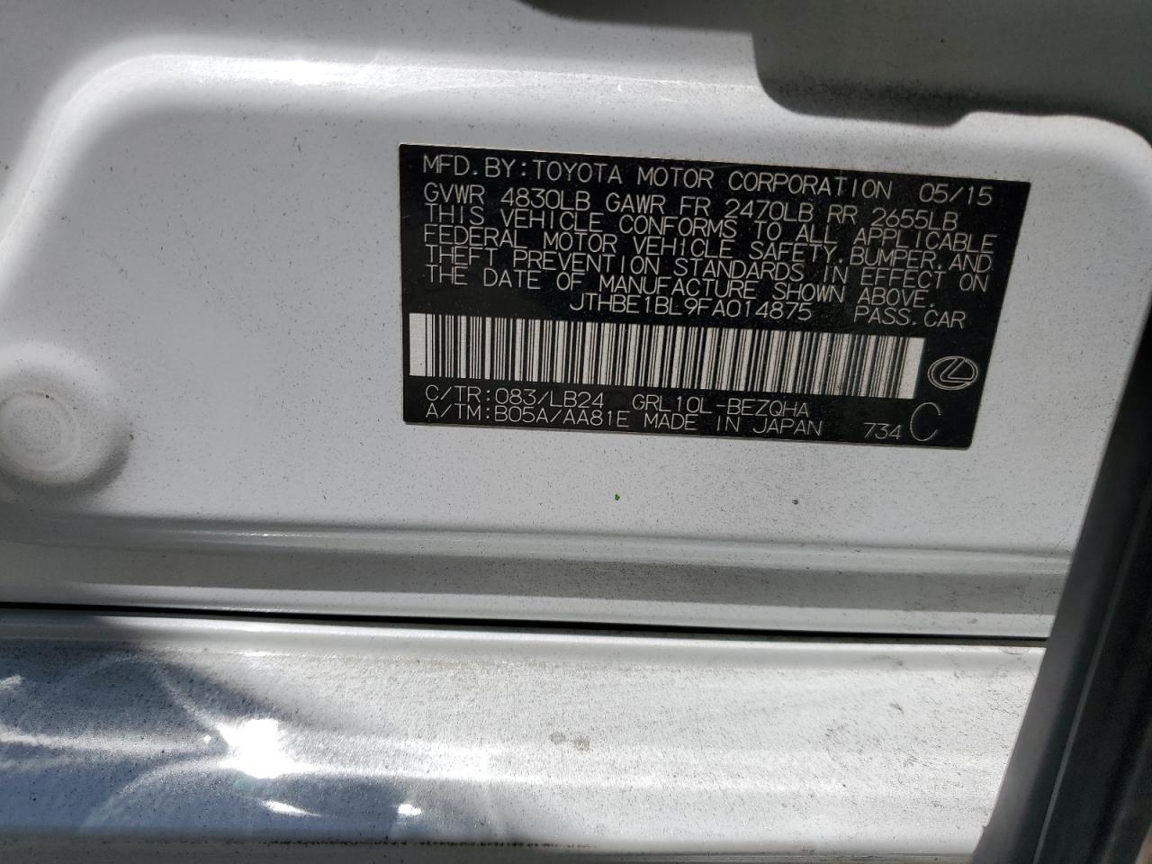 2015 Lexus Gs 350 VIN: JTHBE1BL9FA014875 Lot: 62602405