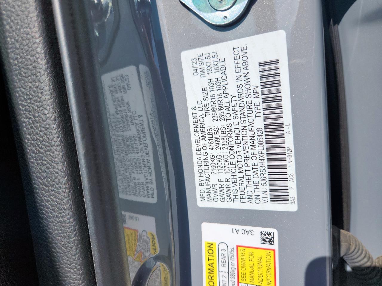 5J6RS3H4XPL005428 HONDA CRV 2023