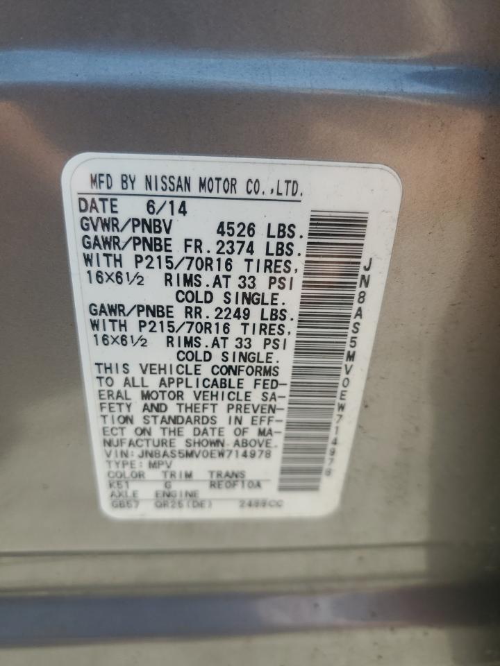 NISSAN ROGUE 2014 VIN JN8AS5MV0EW714978 фото 13