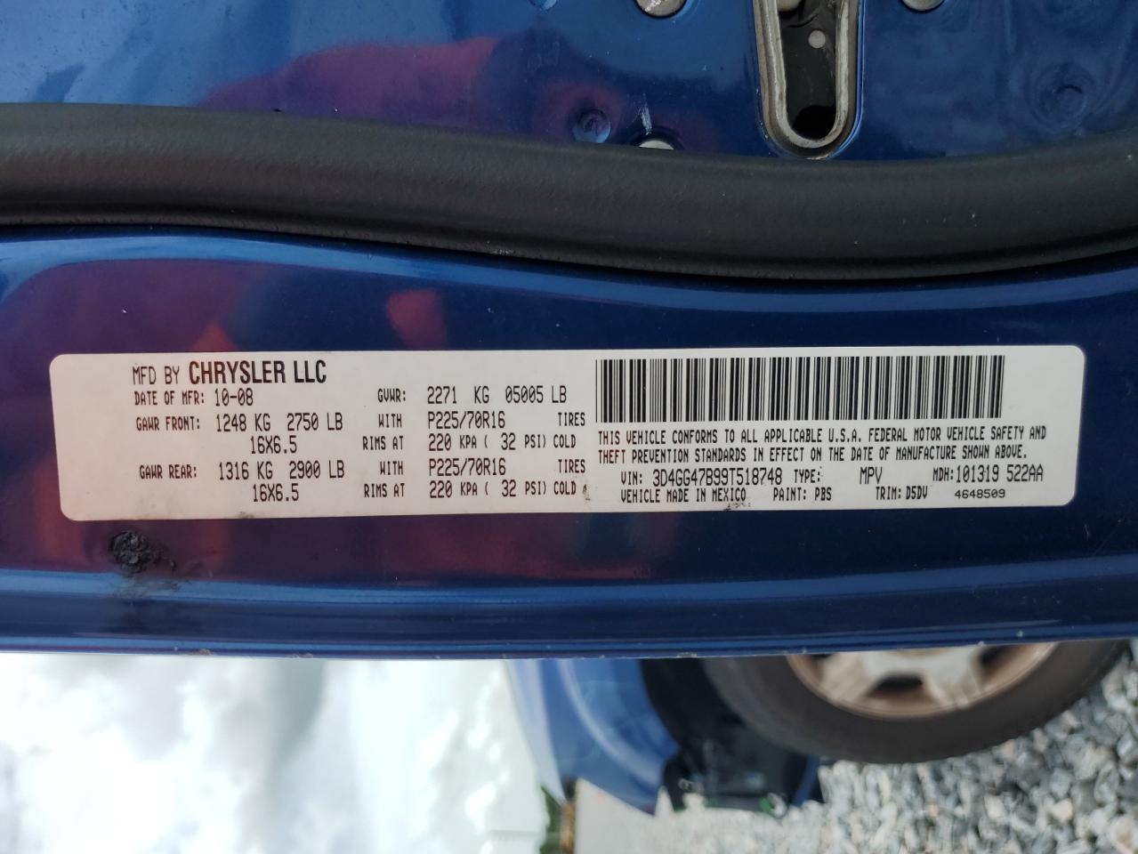 2009 Dodge Journey Se VIN: 3D4GG47B99T518748 Lot: 62832275