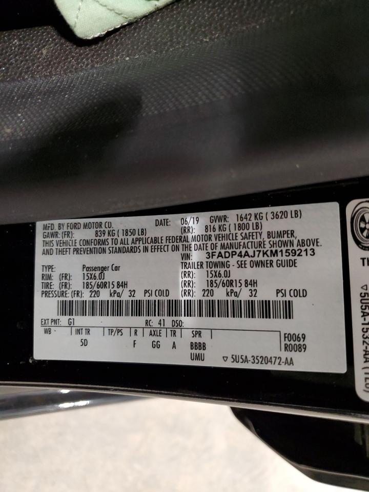 2019 Ford Fiesta S VIN: 3FADP4AJ7KM159213 Lot: 59913075