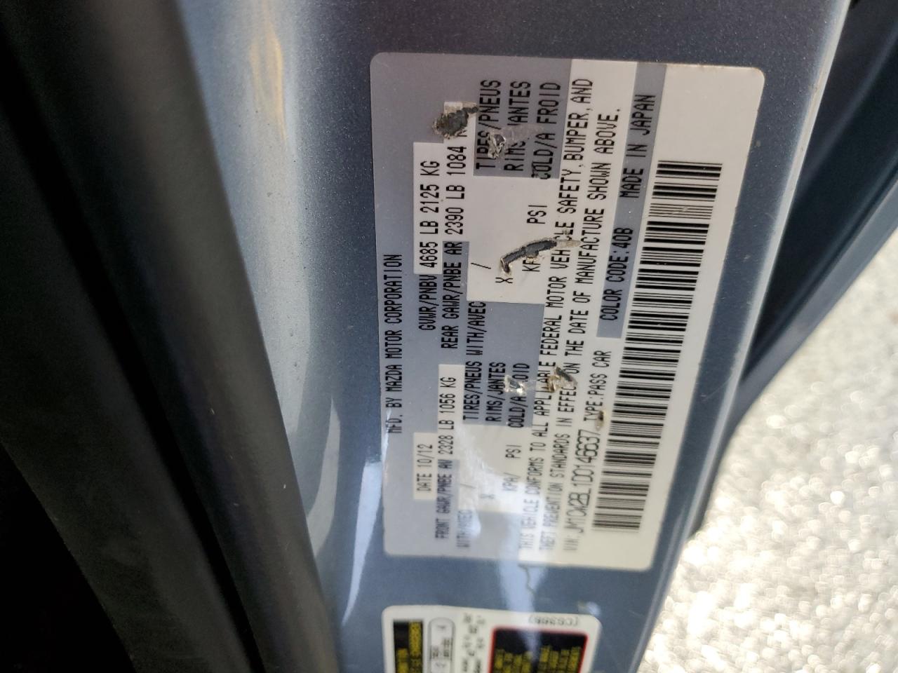 2013 Mazda 5 VIN: JM1CW2BL1D0146637 Lot: 62346135