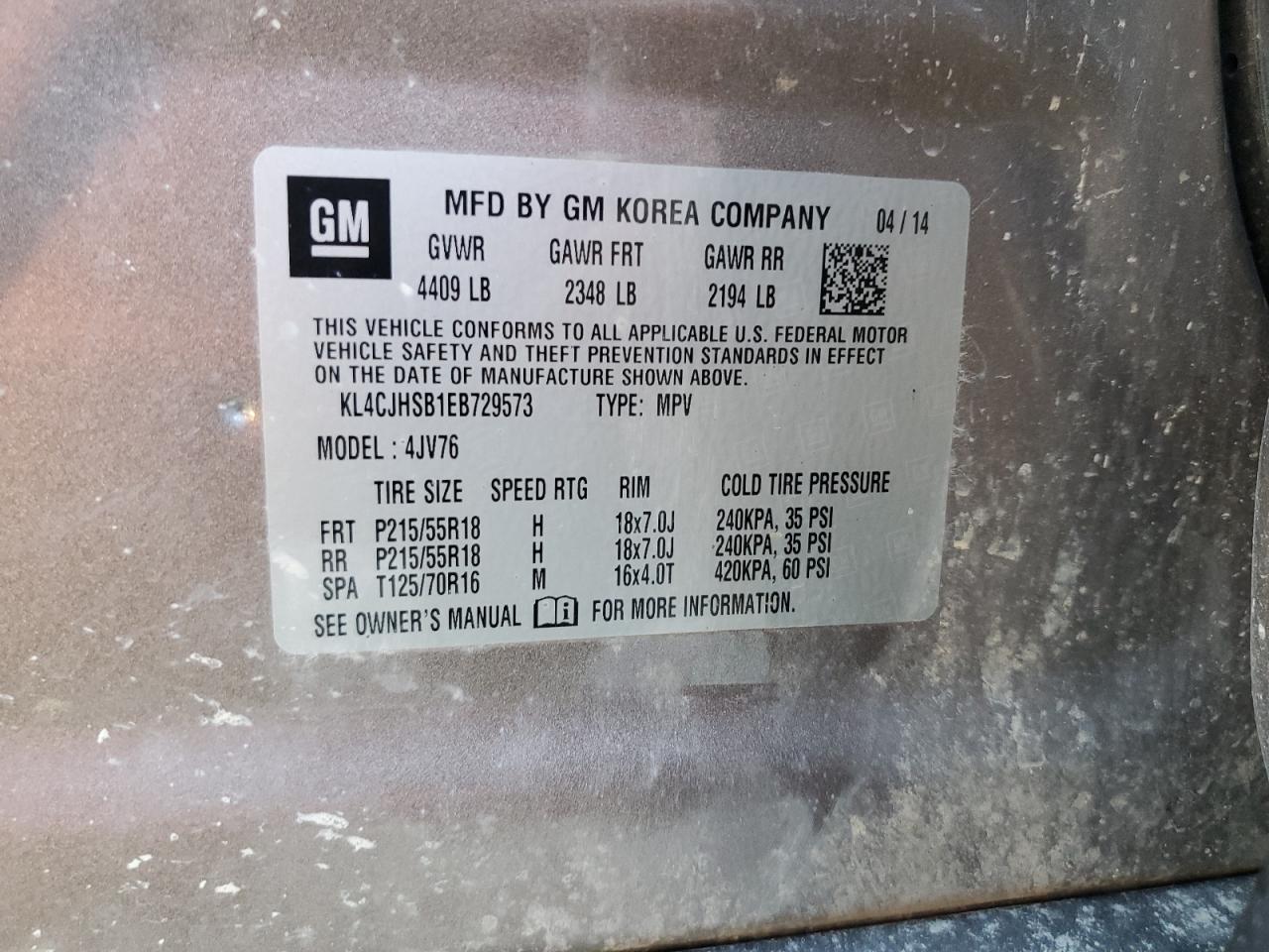 2014 Buick Encore Premium VIN: KL4CJHSB1EB729573 Lot: 63140335