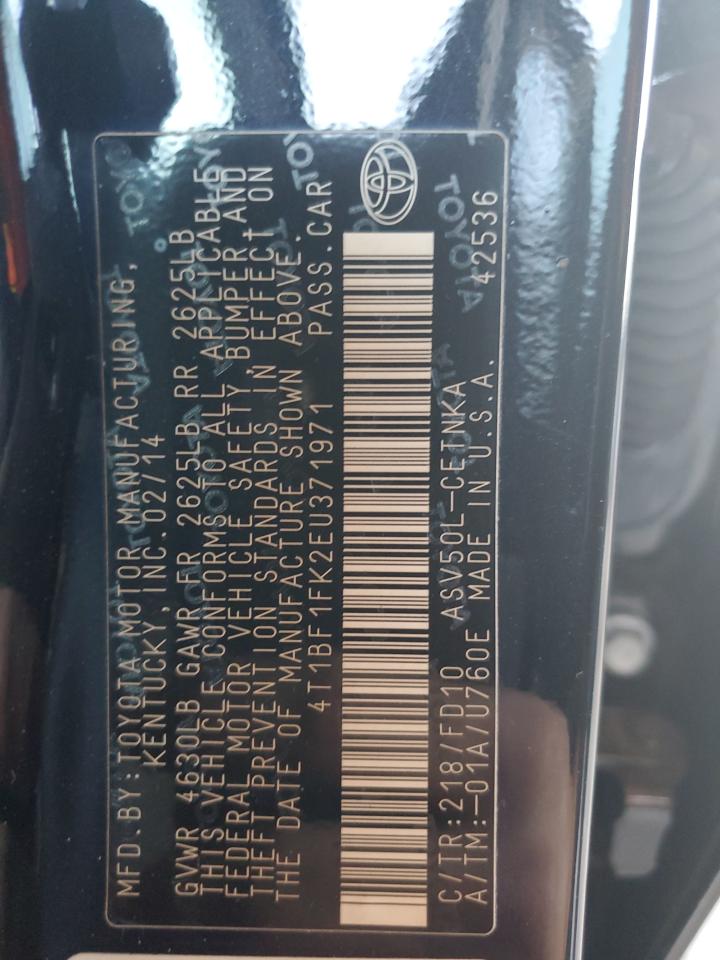 TOYOTA CAMRY 2014 VIN 4T1BF1FK2EU371971 zdjęcie 13