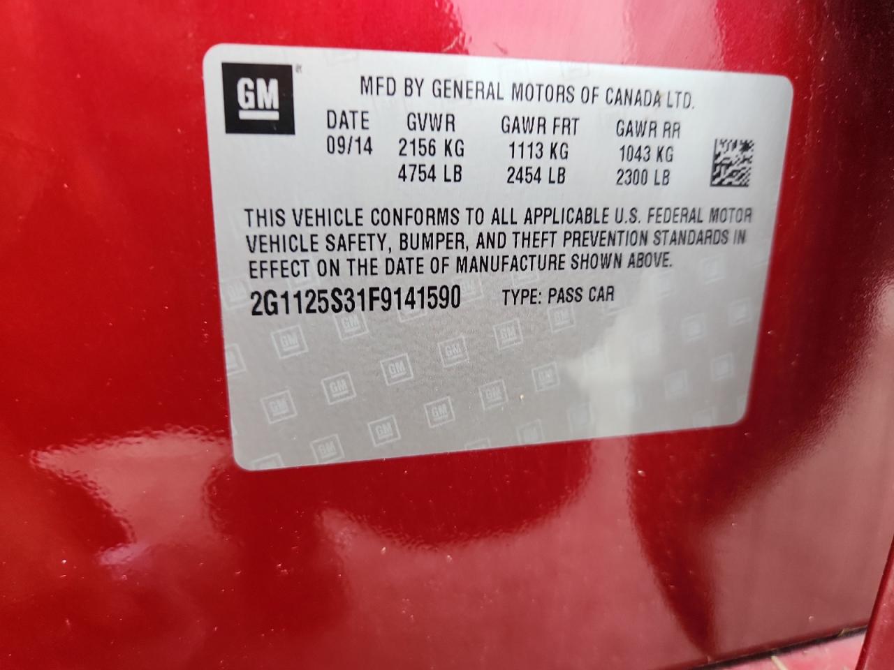 CHEVROLET IMPALA 2015 VIN 2G1125S31F9141590 фото 12