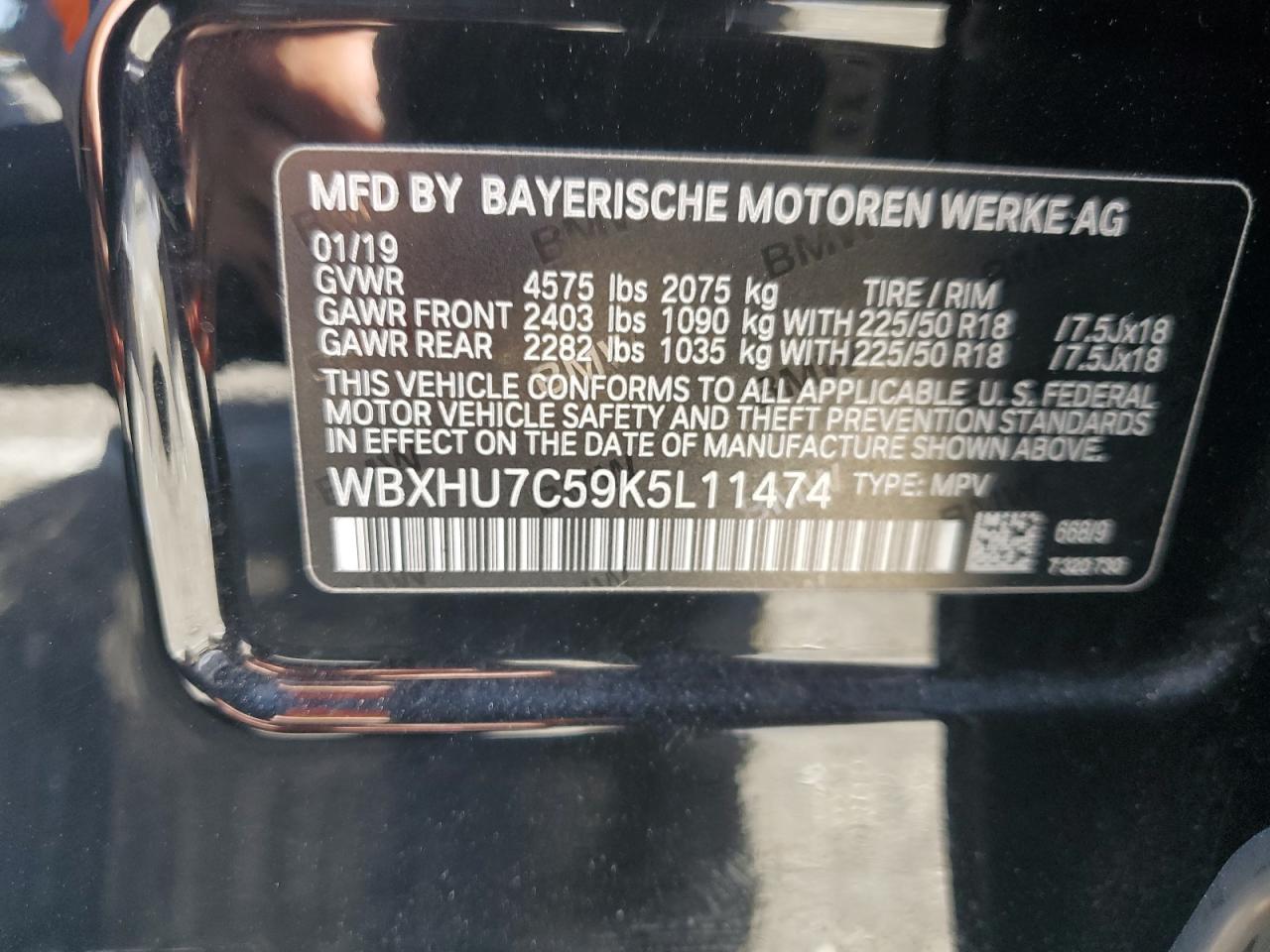 2019 BMW X1 Sdrive28I VIN: WBXHU7C59K5L11474 Lot: 60321445