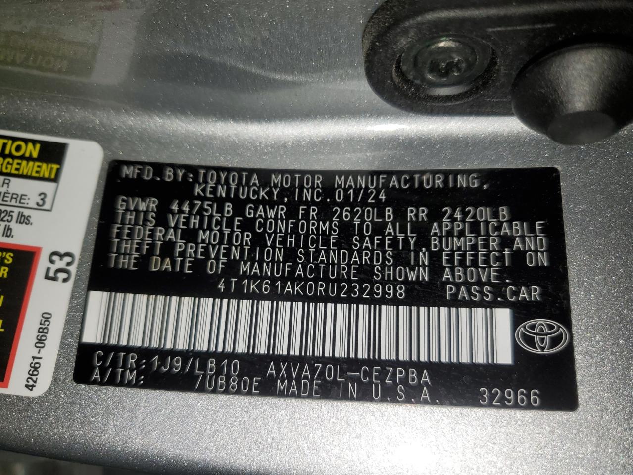4T1K61AK0RU232998 TOYOTA CAMRY 2024