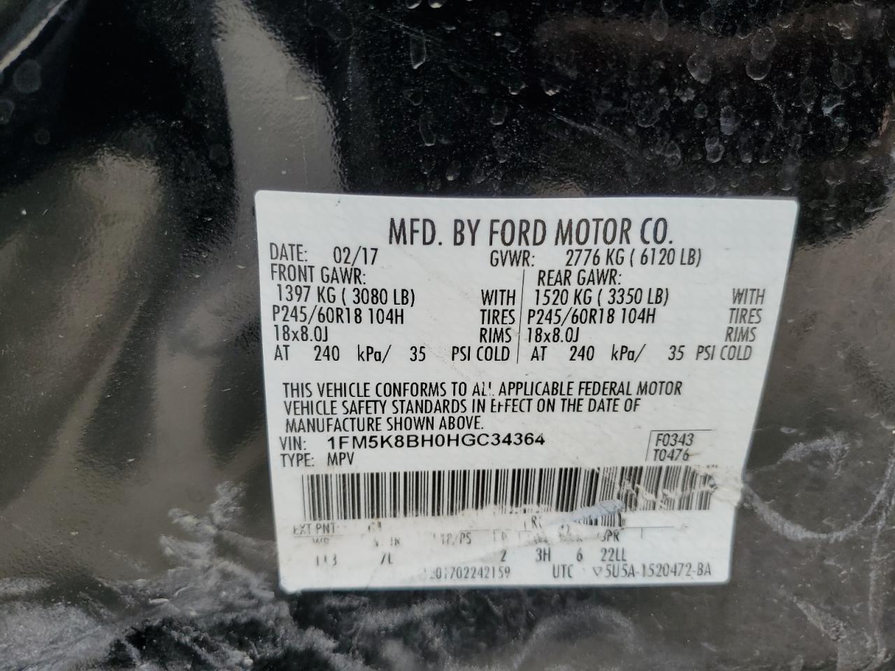 1FM5K8BH0HGC34364 FORD EXPLORER 2017
