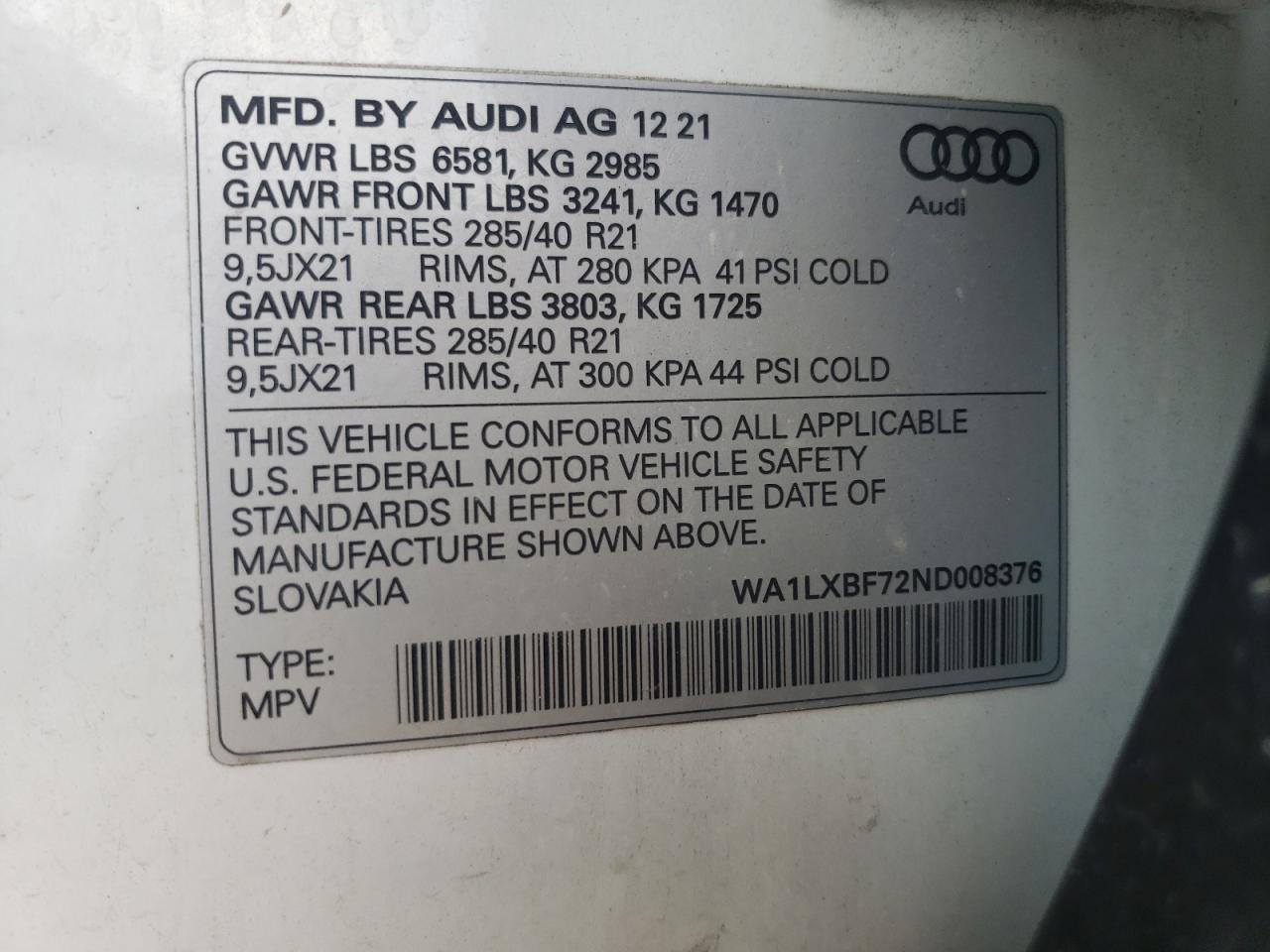 2022 Audi Q7 Premium Plus VIN: WA1LXBF72ND008376 Lot: 60285845
