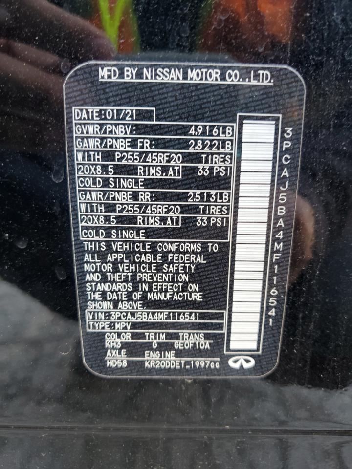 2021 Infiniti Qx50 Luxe VIN: 3PCAJ5BA4MF116541 Lot: 62687895