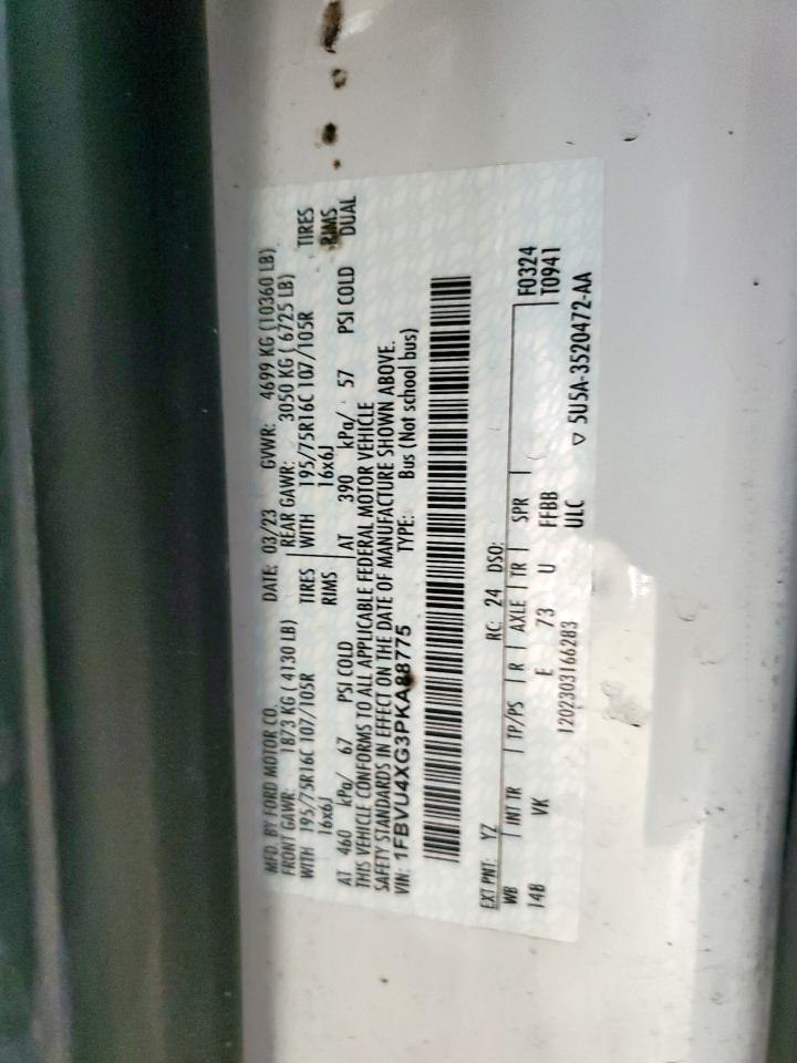 2023 Ford Transit T-350 Hd VIN: 1FBVU4XG3PKA88775 Lot: 59791925