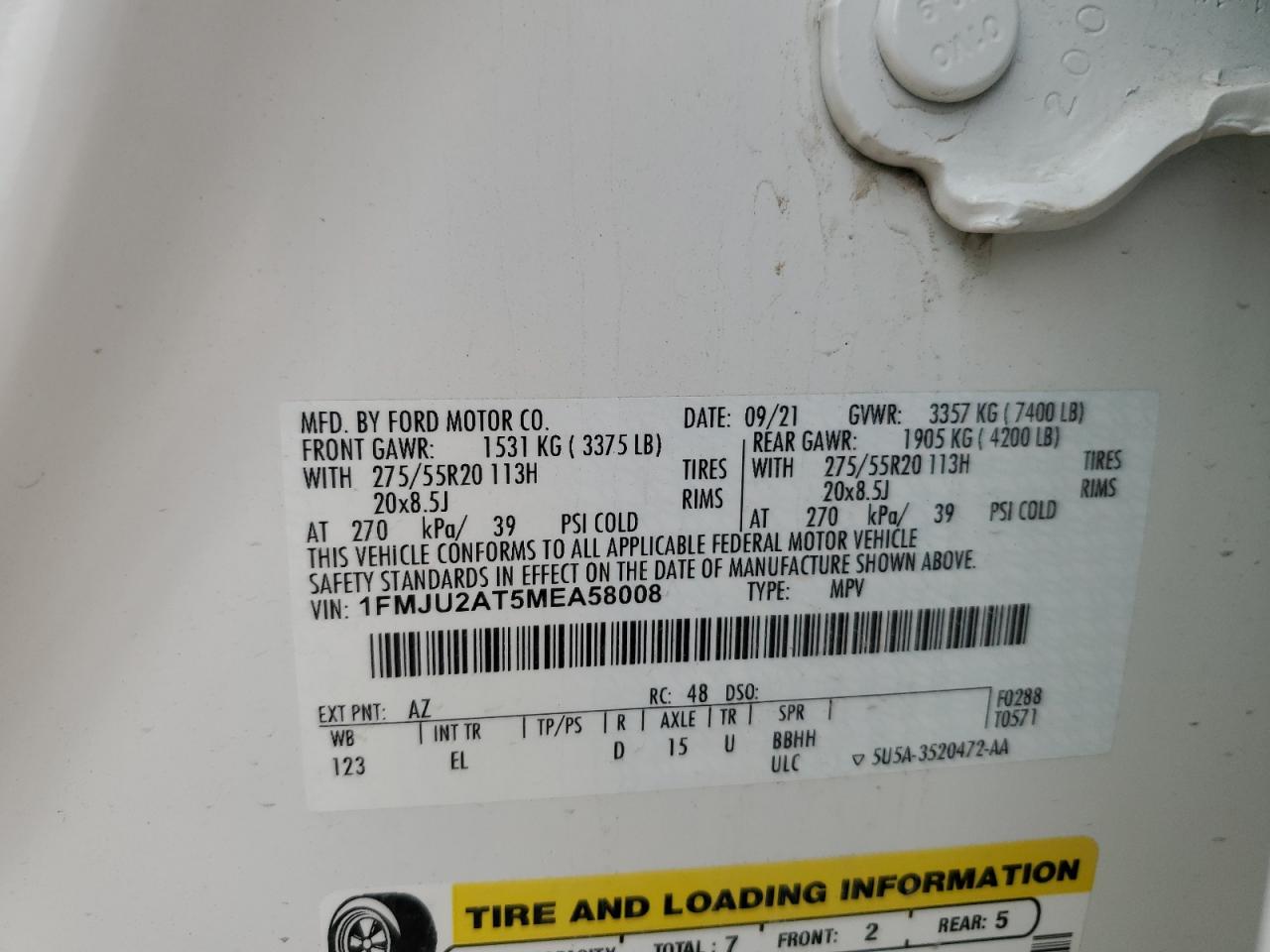 2021 Ford Expedition Limited VIN: 1FMJU2AT5MEA58008 Lot: 60243675