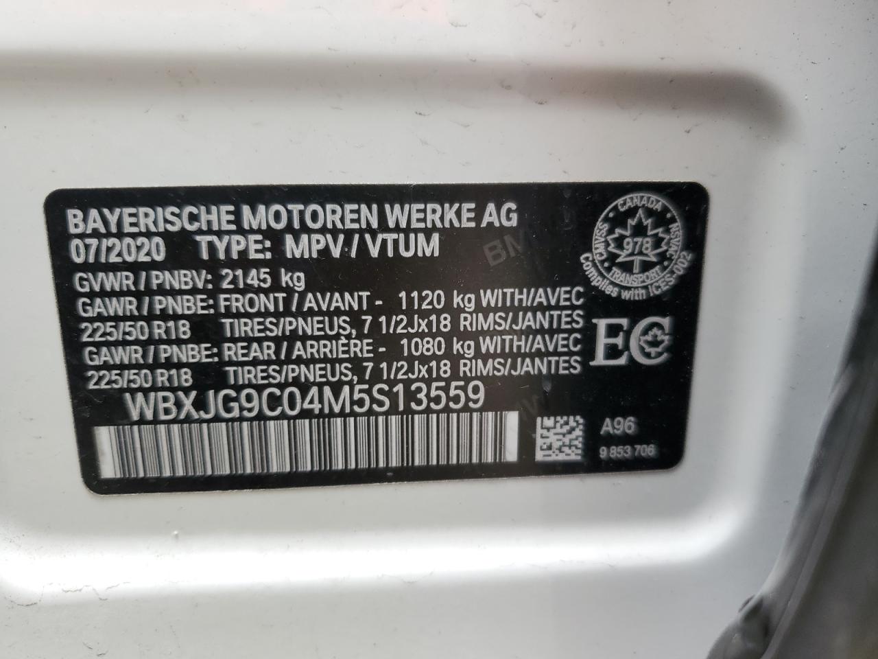 2021 BMW X1 xDrive28I VIN: WBXJG9C04M5S13559 Lot: 61123105