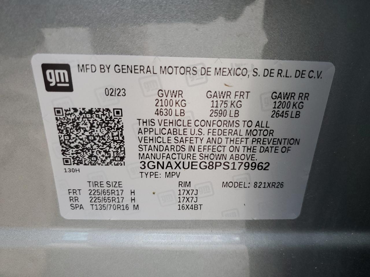 2023 Chevrolet Equinox Lt VIN: 3GNAXUEG8PS179962 Lot: 62626135