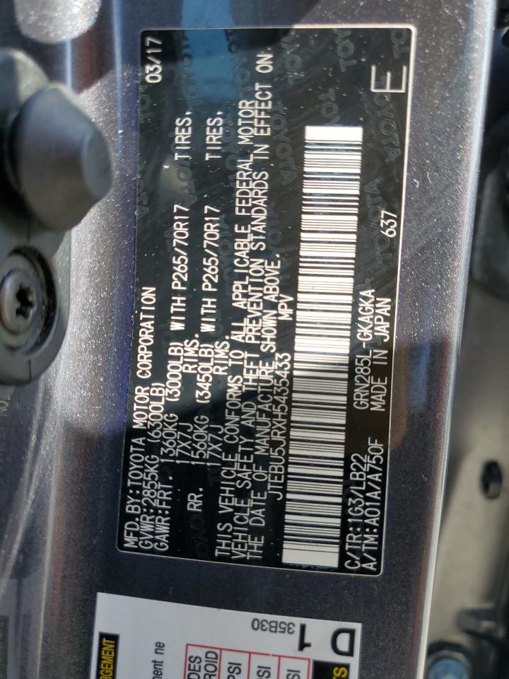 2017 Toyota 4Runner Sr5/Sr5 Premium VIN: JTEBU5JRXH5435433 Lot: 60595945