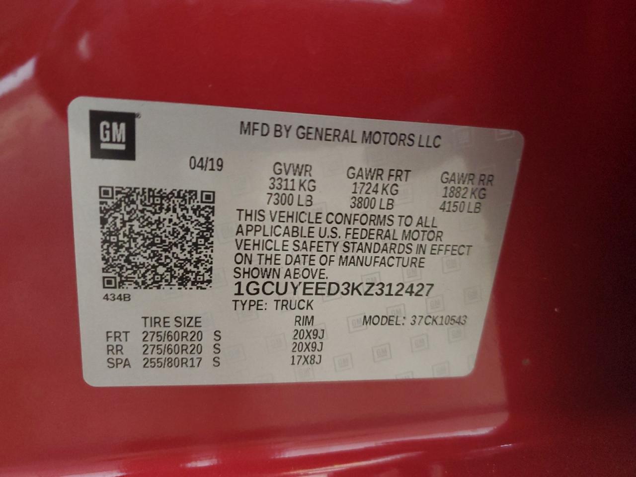1GCUYEED3KZ312427 CHEVROLET ALL Models 2019