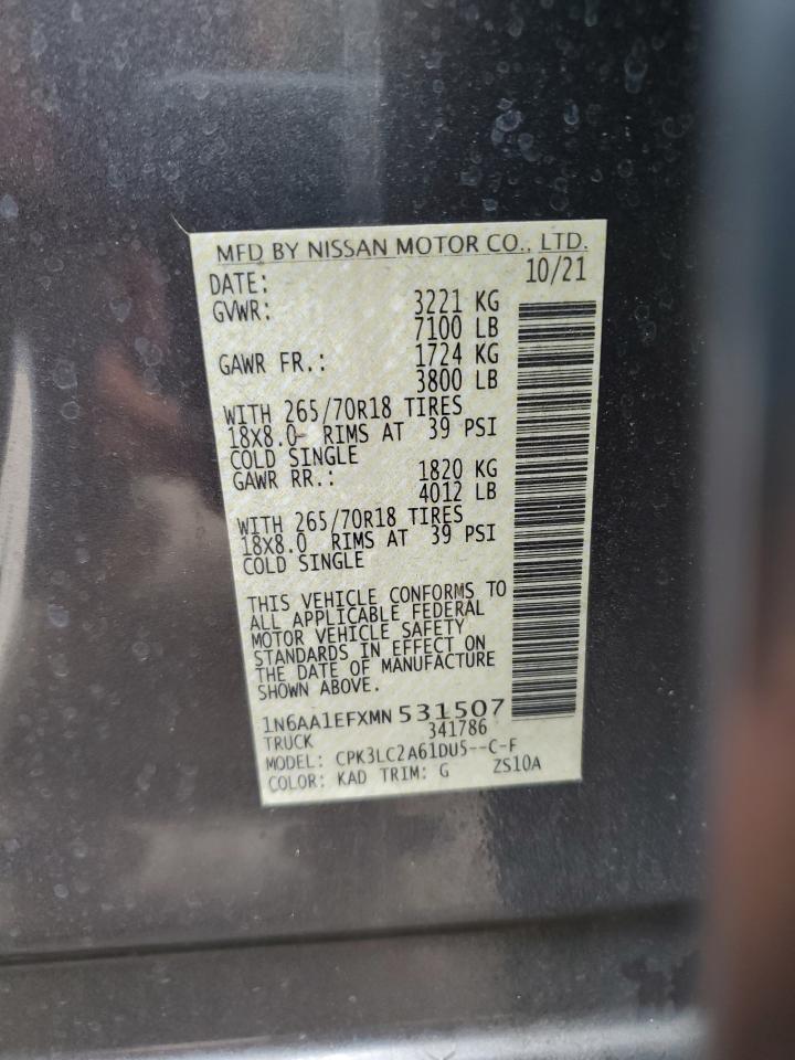 2021 Nissan Titan Sv VIN: 1N6AA1EFXMN531507 Lot: 60255315