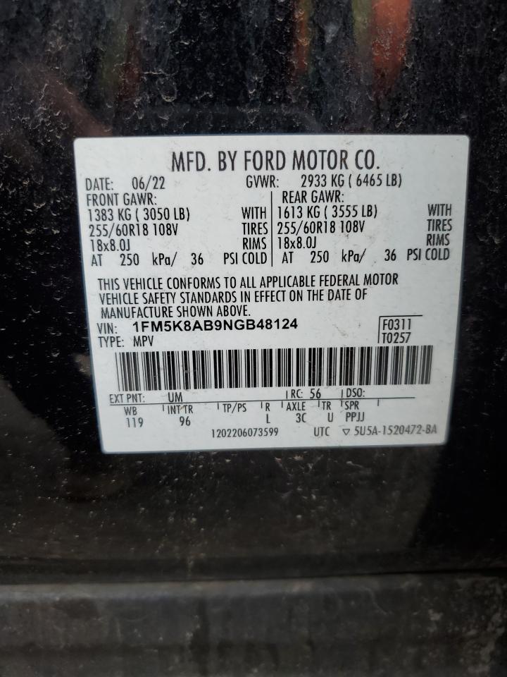 2022 Ford Explorer Police Interceptor VIN: 1FM5K8AB9NGB48124 Lot: 61939085