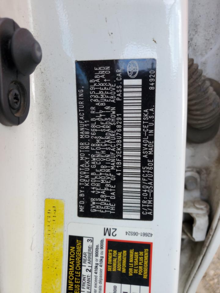 2011 Toyota Camry Base VIN: 4T1BF3EK3BU768291 Lot: 60881705