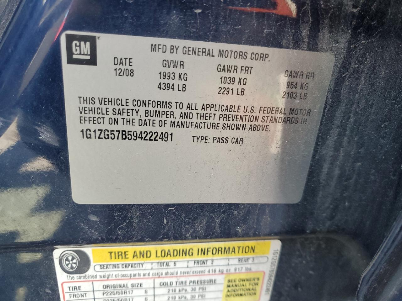 2009 Chevrolet Malibu Ls VIN: 1G1ZG57B594222491 Lot: 61814045