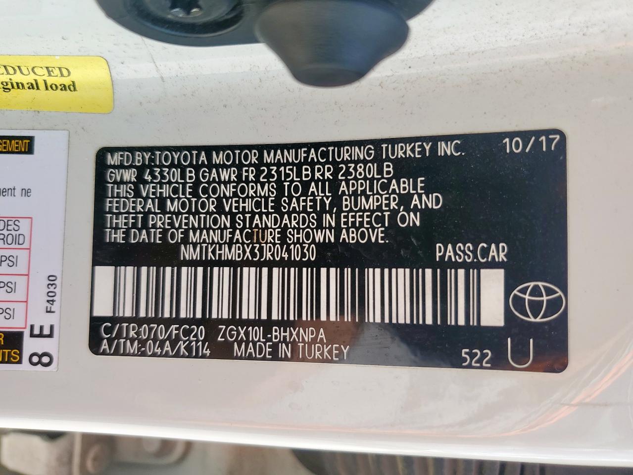 2018 Toyota C-Hr Xle VIN: NMTKHMBX3JR041030 Lot: 62587255