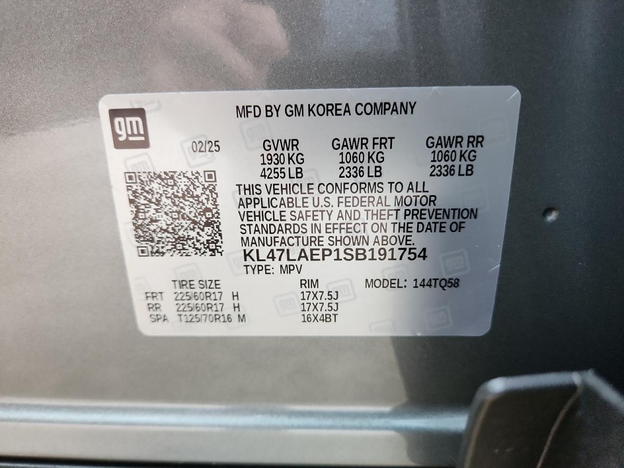 2025 Buick Envista Preferred VIN: KL47LAEP1SB191754 Lot: 60130575