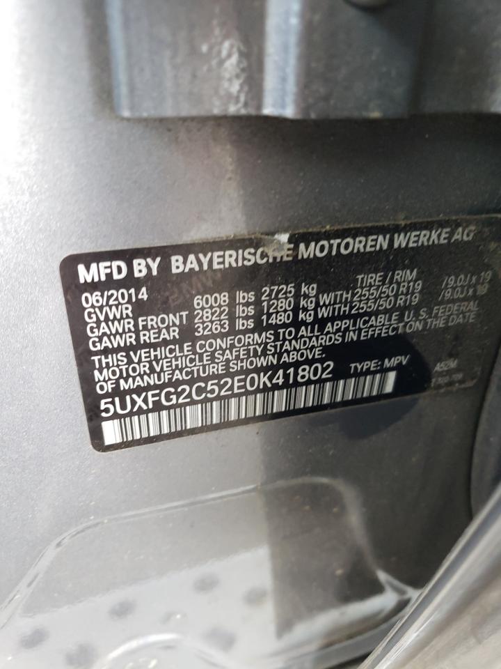 2014 BMW X6 xDrive35I VIN: 5UXFG2C52E0K41802 Lot: 59927305