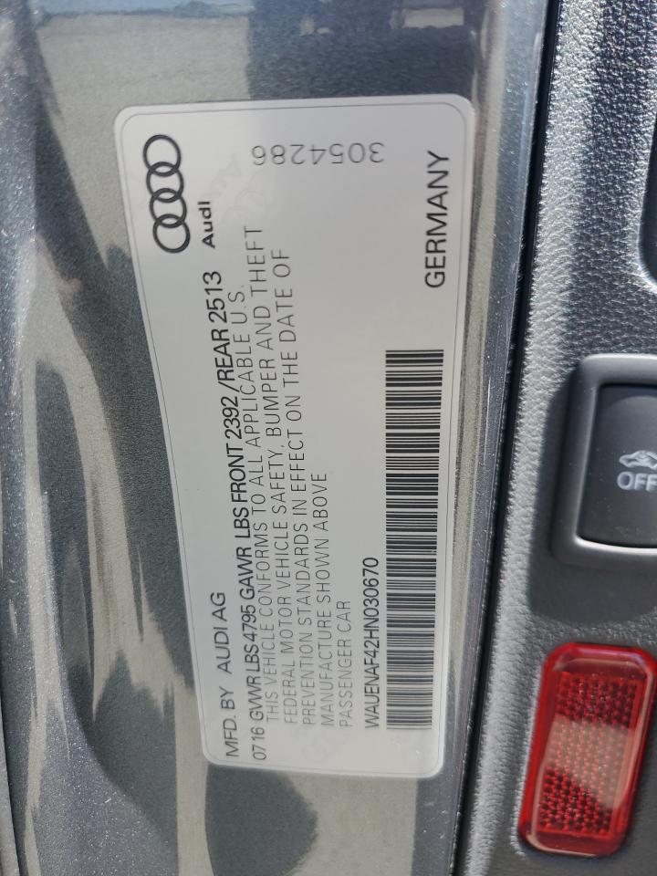 2017 Audi A4 Premium Plus VIN: WAUENAF42HN030670 Lot: 62221435