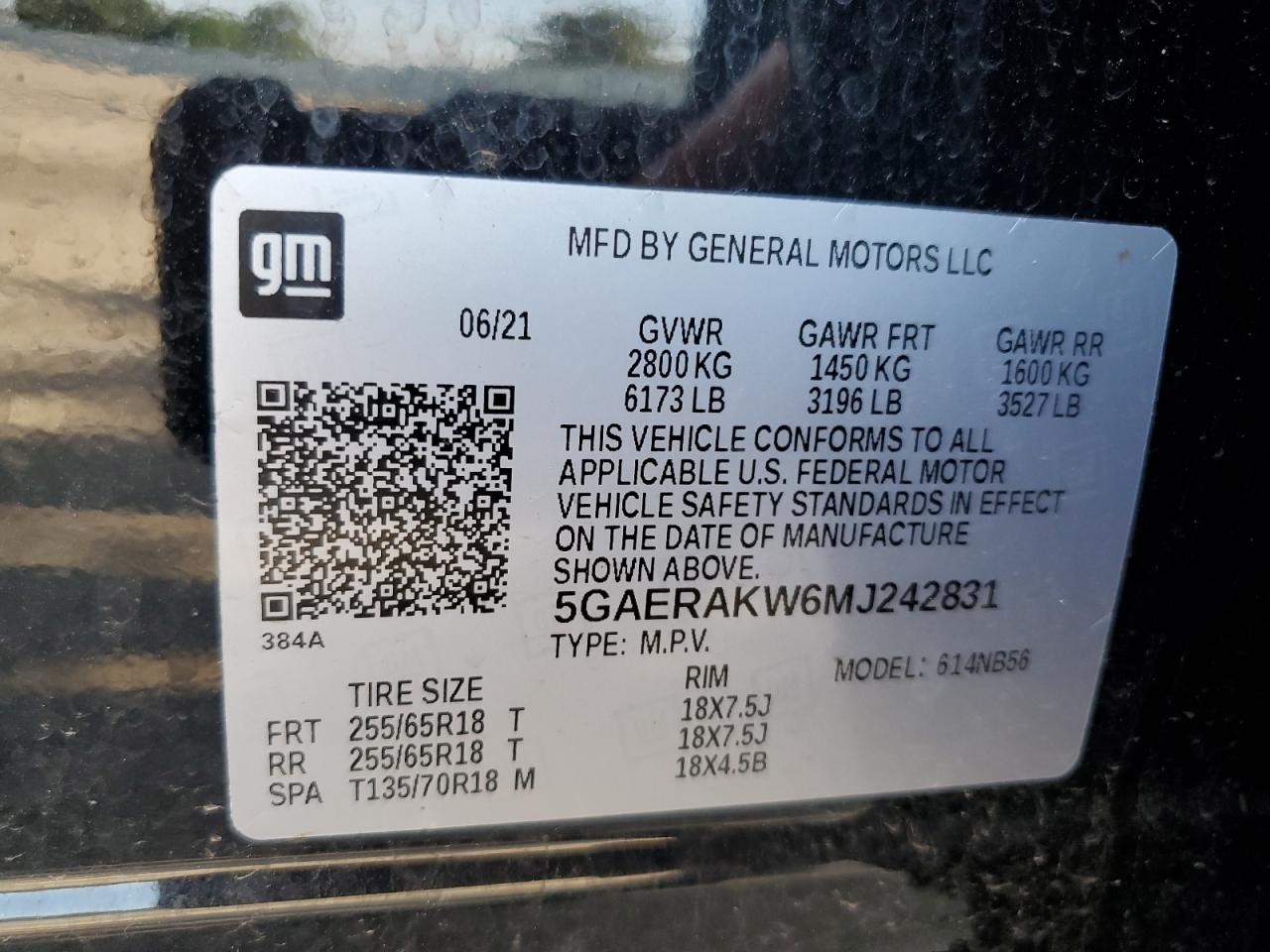 2021 Buick Enclave Preferred VIN: 5GAERAKW6MJ242831 Lot: 61438005