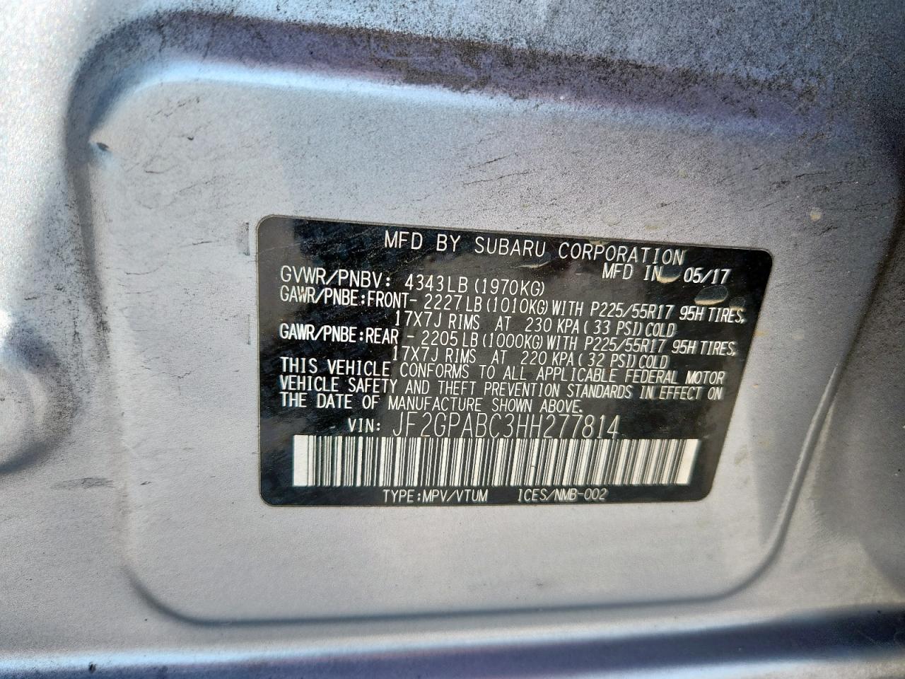2017 Subaru Crosstrek Premium VIN: JF2GPABC3HH277814 Lot: 62211865