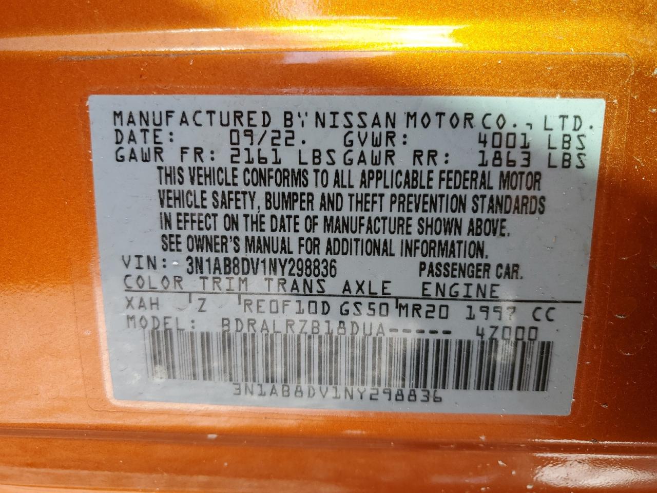 2022 Nissan Sentra Sr VIN: 3N1AB8DV1NY298836 Lot: 62495035