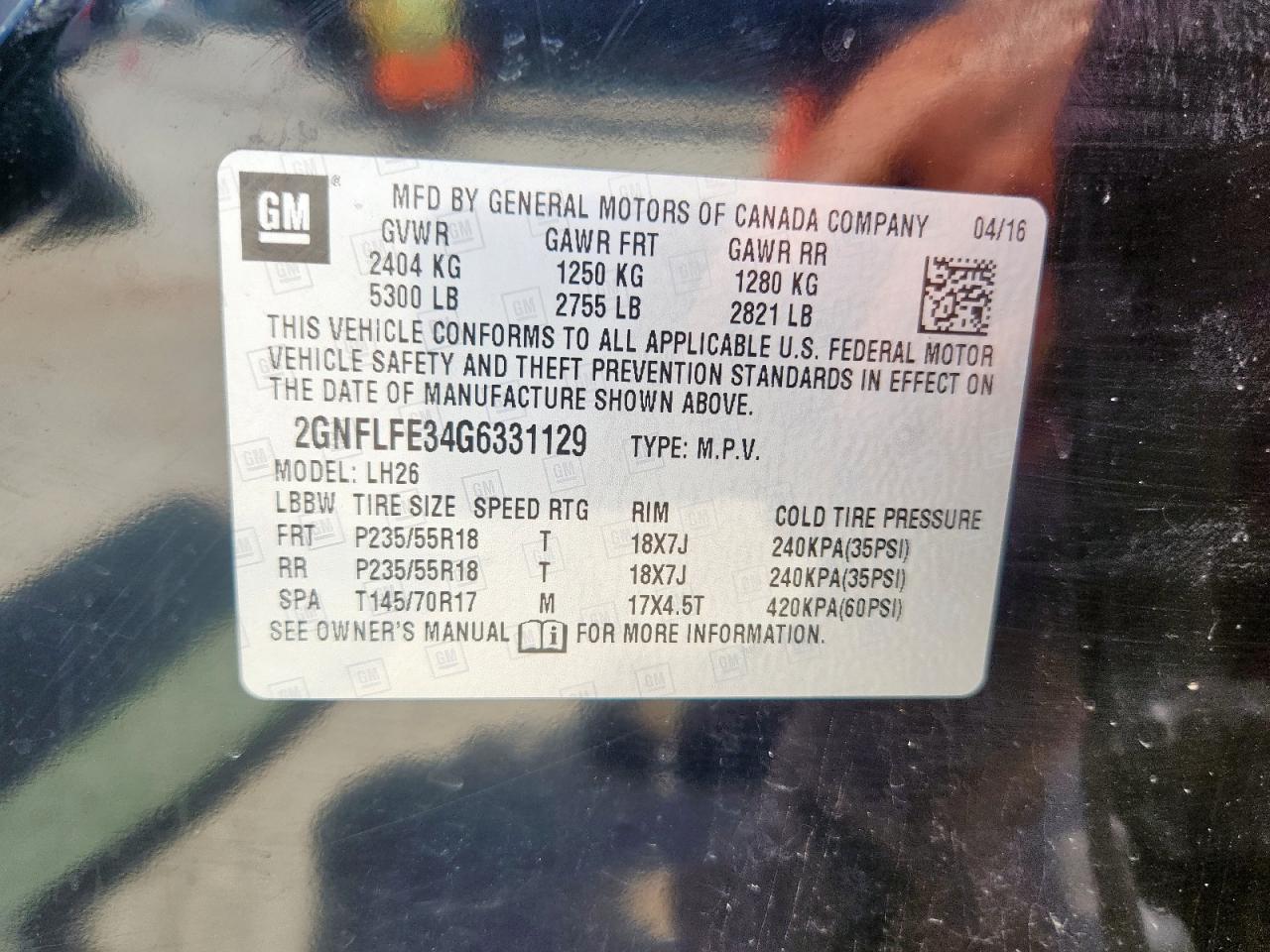 CHEVROLET EQUINOX 2016 VIN 2GNFLFE34G6331129 фото 12