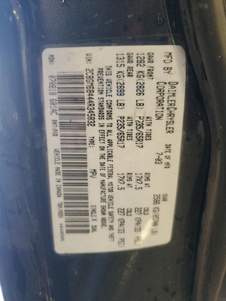 2004 Chrysler Pacifica VIN: 2C8GM68444R345832 Lot: 59628165