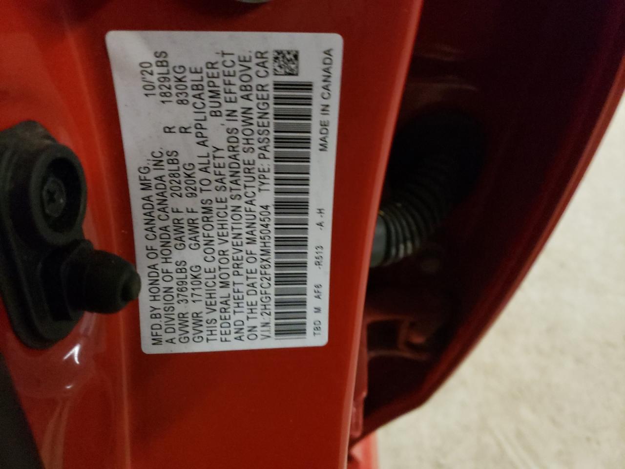 2HGFC2F6XMH504504 HONDA CIVIC 2021
