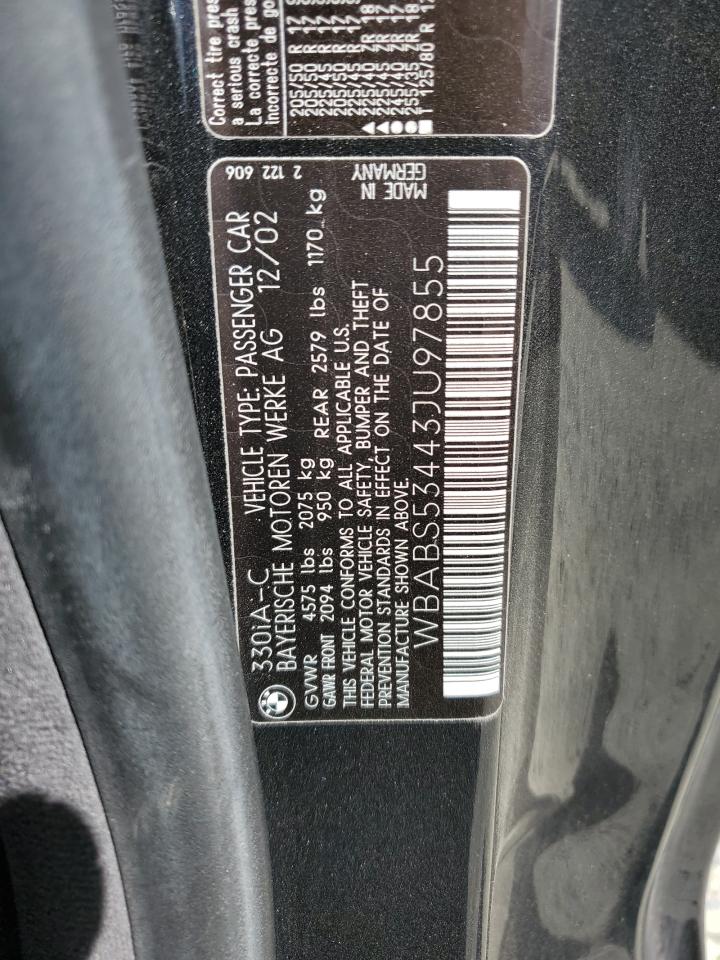 2003 BMW 330 Ci VIN: WBABS53443JU97855 Lot: 61223105
