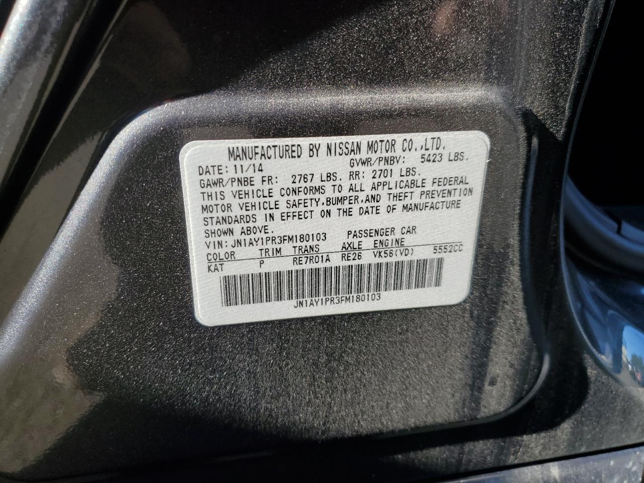 2015 Infiniti Q70L 5.6 VIN: JN1AY1PR3FM180103 Lot: 60311995