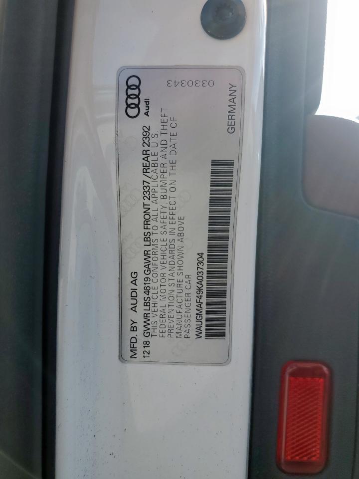 2019 Audi A4 Premium VIN: WAUGMAF49KA037304 Lot: 61358875