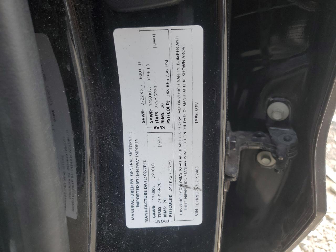 2020 Cadillac Xt5 Sport VIN: 1GYKNGRS7LZ192485 Lot: 59745295