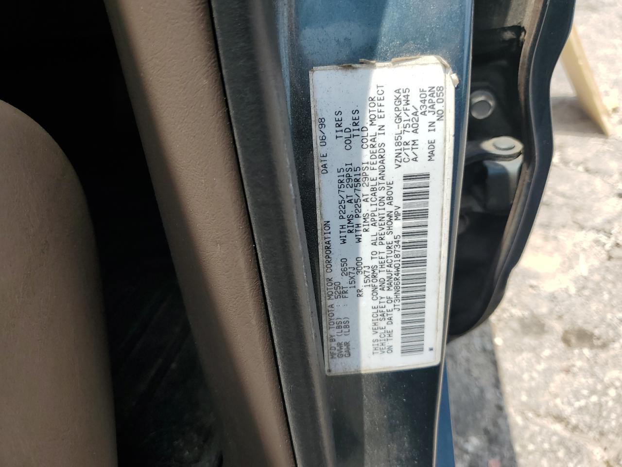 1998 Toyota 4Runner Sr5 VIN: JT3HN86R4W0187345 Lot: 60166125