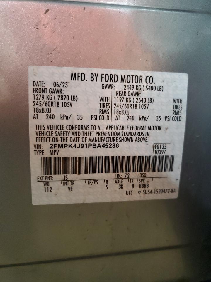 2023 Ford Edge Sel VIN: 2FMPK4J91PBA45286 Lot: 61819725