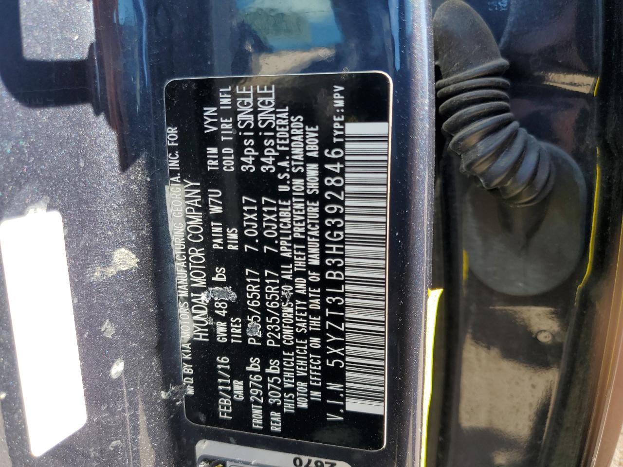 HYUNDAI SANTA FE 2017 VIN 5XYZT3LB3HG392846 фото 13