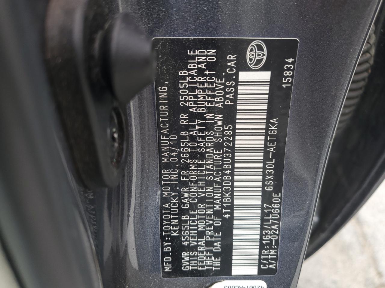 2011 Toyota Avalon Base VIN: 4T1BK3DB4BU372285 Lot: 62823345