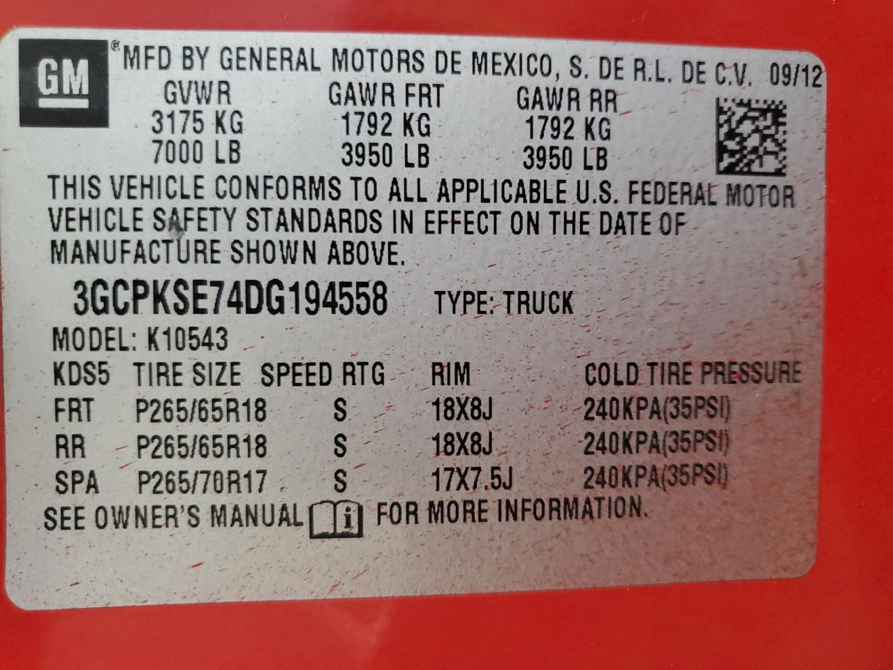 2013 Chevrolet Silverado K1500 Lt VIN: 3GCPKSE74DG194558 Lot: 62505215