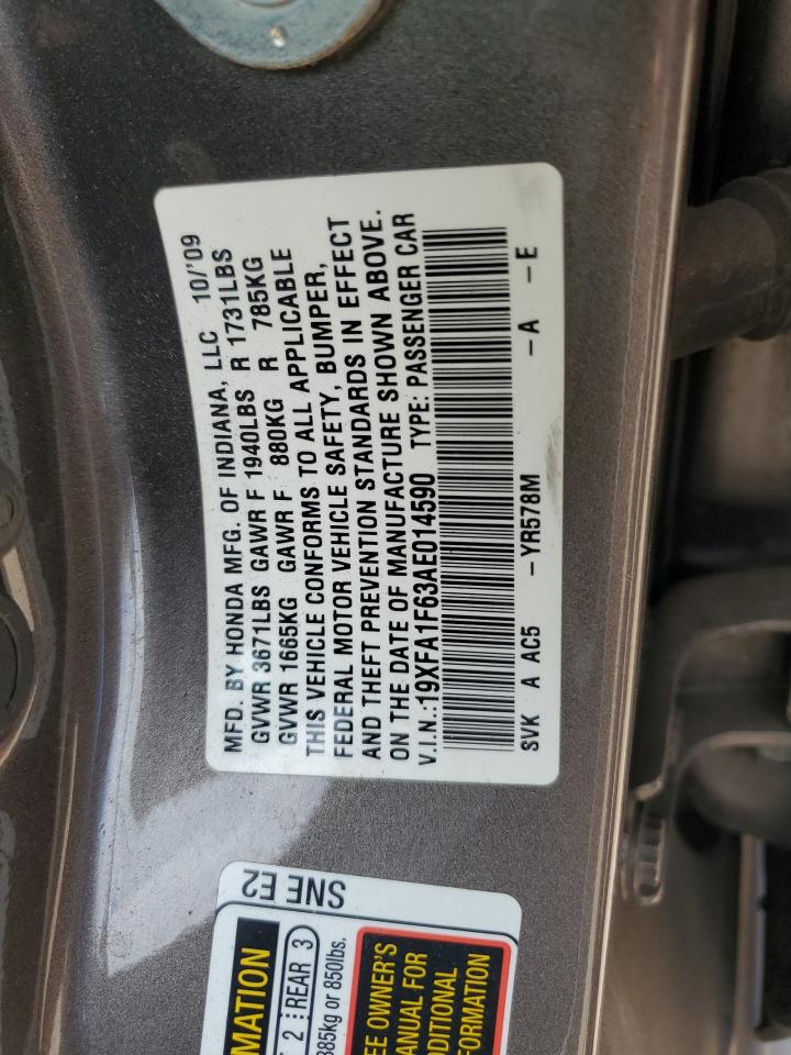 2010 Honda Civic Lx-S VIN: 19XFA1F63AE014590 Lot: 62003635