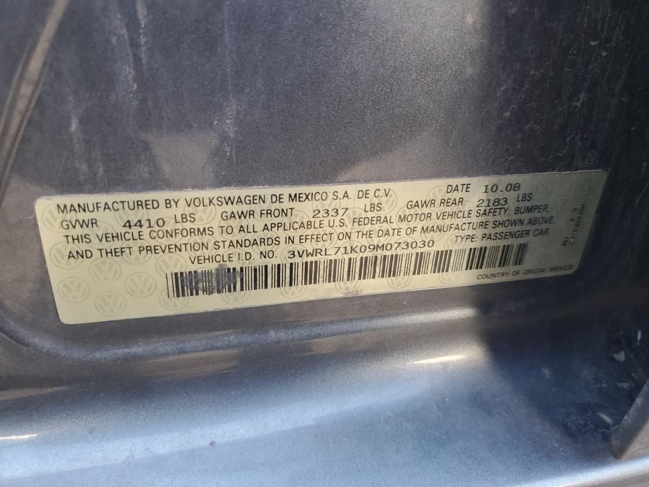 VOLKSWAGEN JETTA 2009 VIN 3VWRL71K09M073030 фото 13