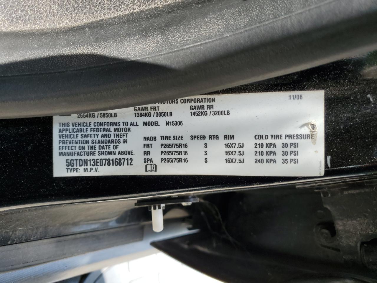 2007 Hummer H3 VIN: 5GTDN13E078168712 Lot: 62459245