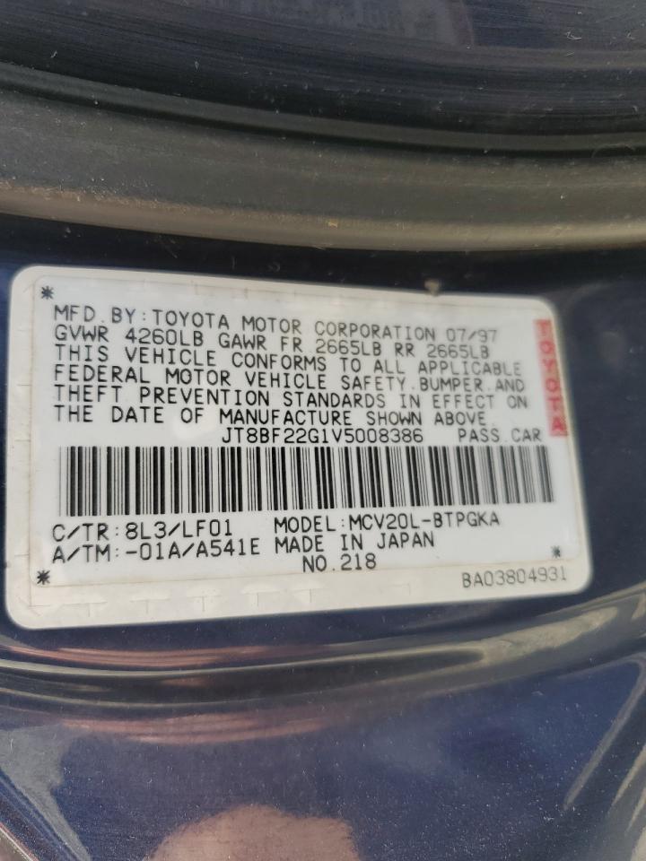 1997 Lexus Es 300 VIN: JT8BF22G1V5008386 Lot: 59221775