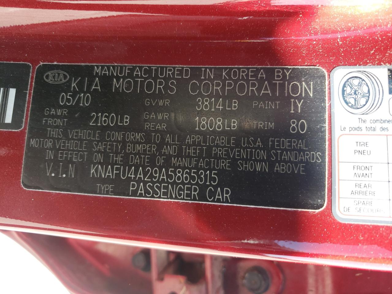 2010 Kia Forte Ex VIN: KNAFU4A29A5865315 Lot: 61368095