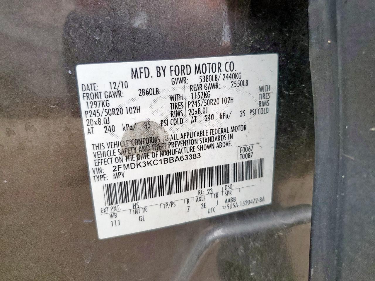 FORD EDGE 2011 VIN 2FMDK3KC1BBA63383 photo 14