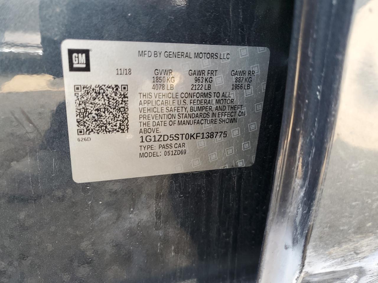 1G1ZD5ST0KF138775 CHEVROLET MALIBU 2019